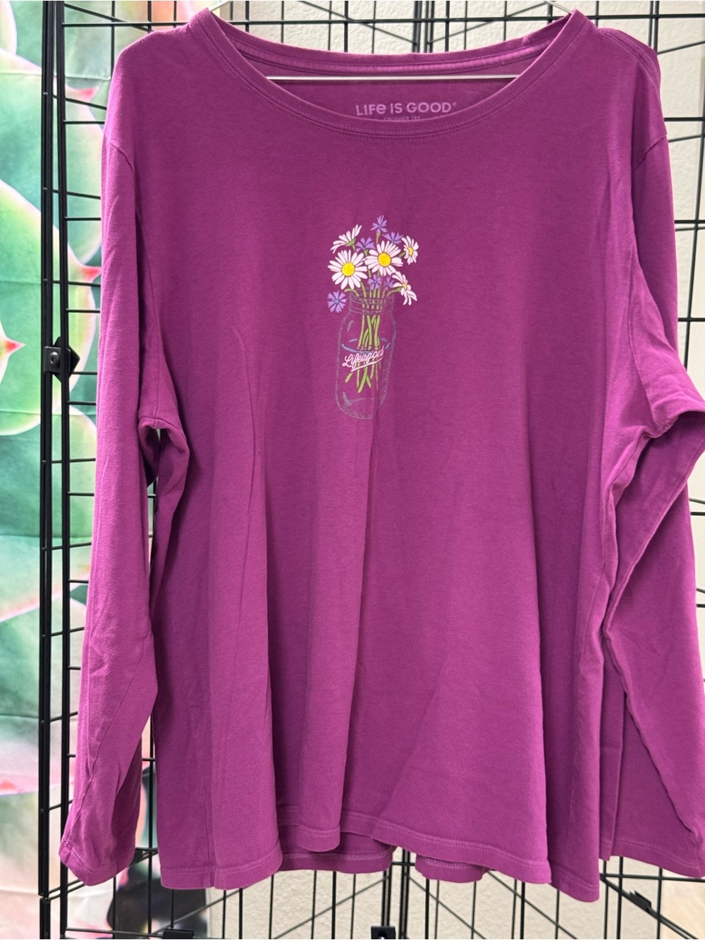 Life Is Good Plum Long-Sleeve Tee with Daisy Mason Jar Graphic